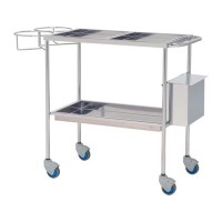 Stainless steel dressing trolley: Three removable trays and waste bin